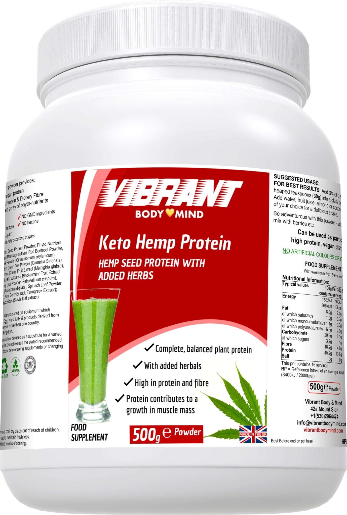 Hemp Protein Powder with Superfoods - 100% Hemp Protein Powder - Hemp Protein Rich in Omega 3 - Probiotics, Prebiotics and Antioxidants