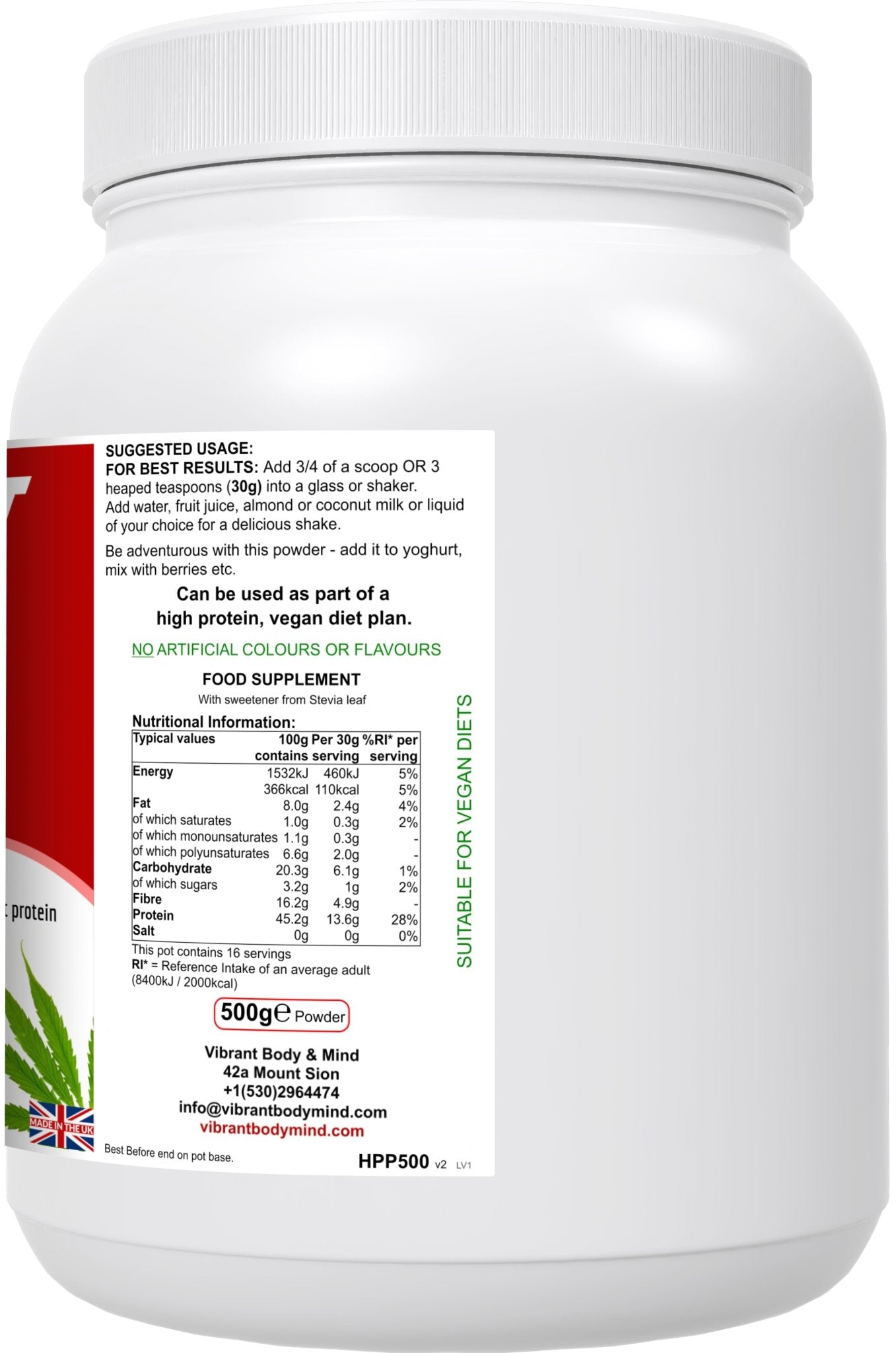 Hemp Protein Powder with Superfoods - 100% Hemp Protein Powder - Hemp Protein Rich in Omega 3 - Probiotics, Prebiotics and Antioxidants