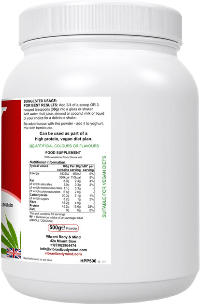 Hanfproteinpulver mit Superfoods – 100 % Hanfproteinpulver – Hanfprotein reich an Omega 3 – Probiotika, Präbiotika und Antioxidantien