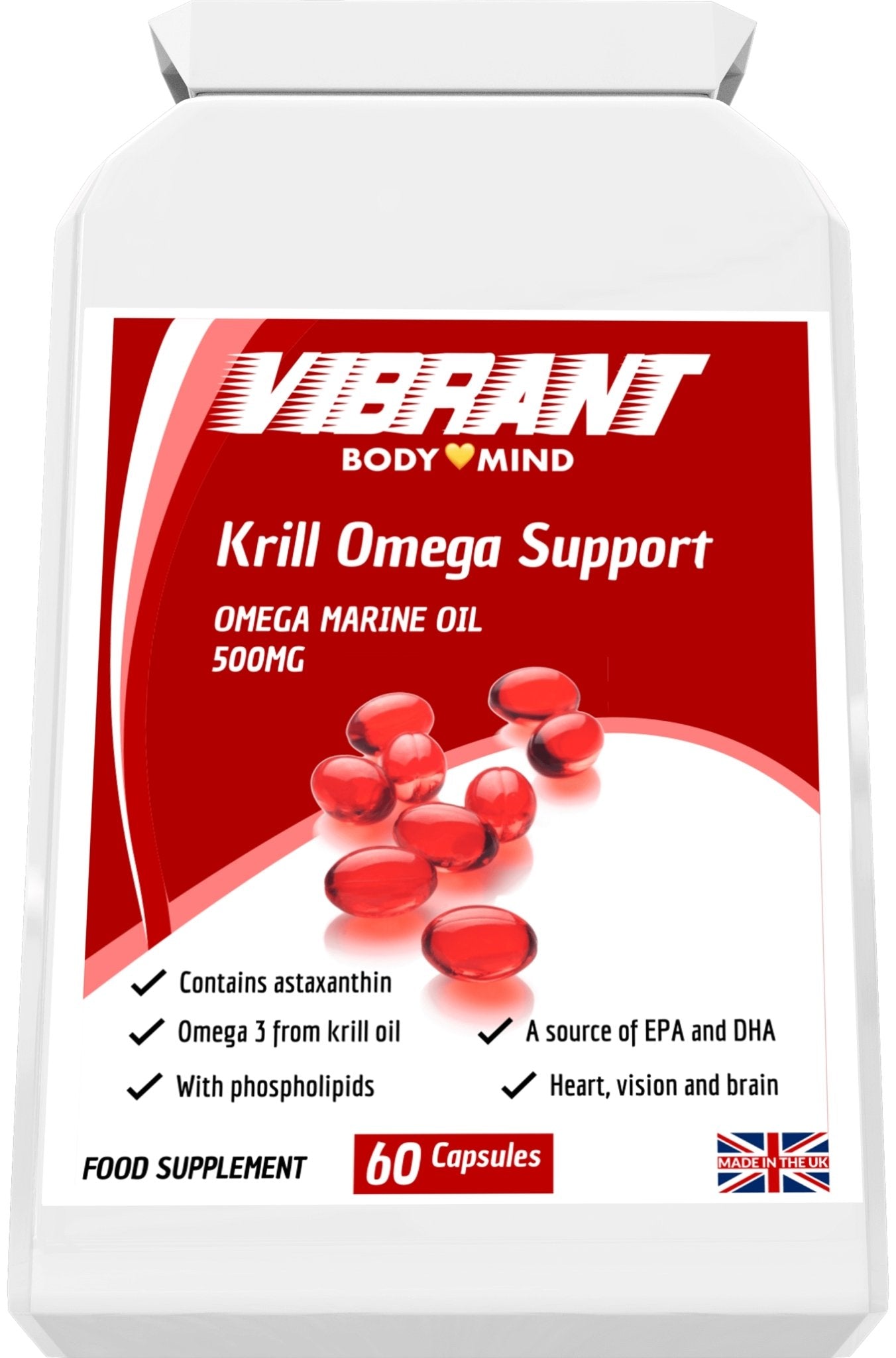 Krill Oil Omega Support - Premium Antarctic Krill Oil - Ethically Sourced - Low Cost Krill Oil Capsules - 60 High Strength Softgel Capsules