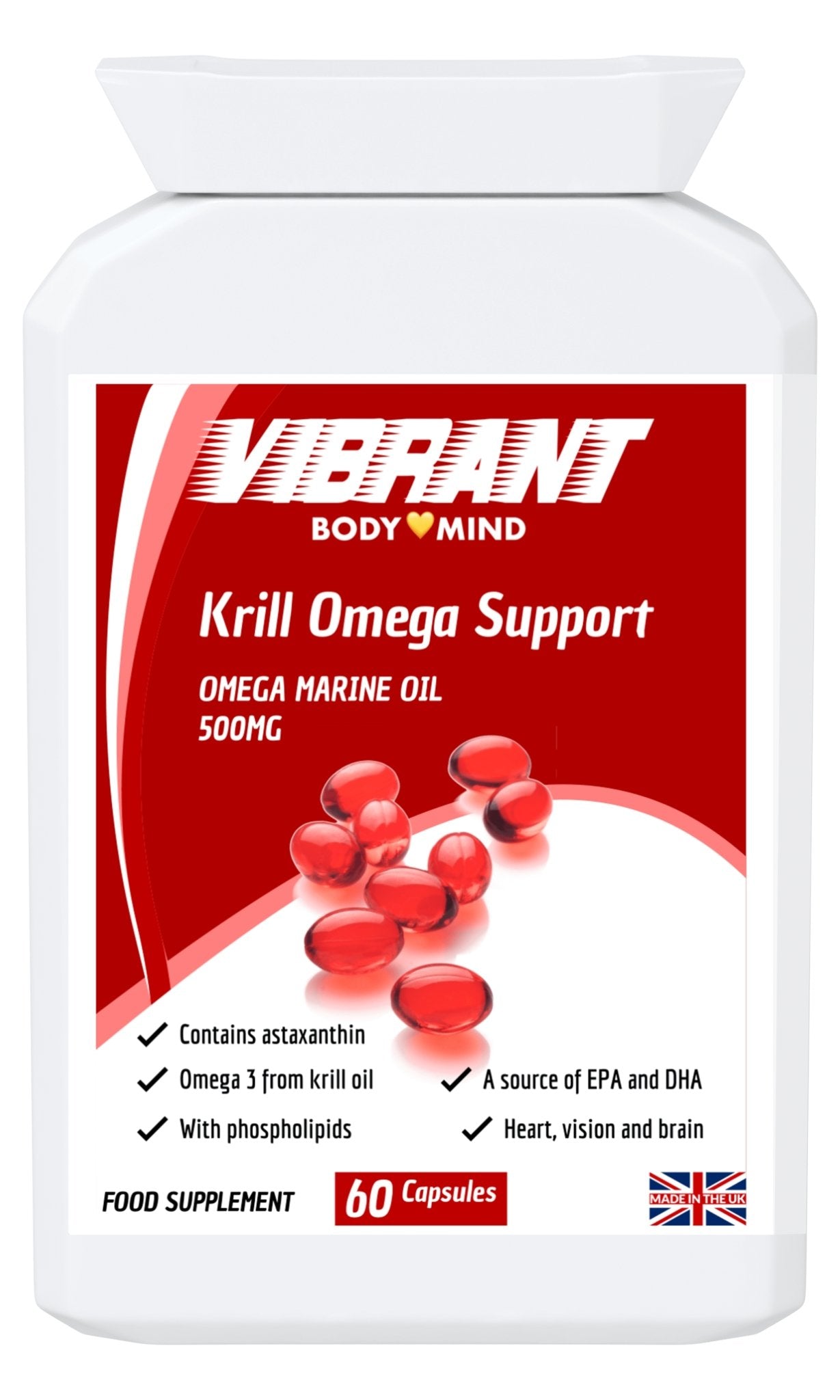 Krill Oil Omega Support – Premium-Krillöl aus der Antarktis – ethisch unbedenklich – Kostengünstige Krillöl-Kapseln – 60 hochwirksame Softgel-Kapseln