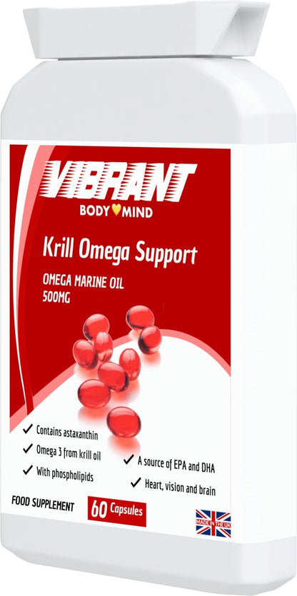 Krill Oil Omega Support - Premium Antarctic Krill Oil - Ethically Sourced - Low Cost Krill Oil Capsules - 60 High Strength Softgel Capsules