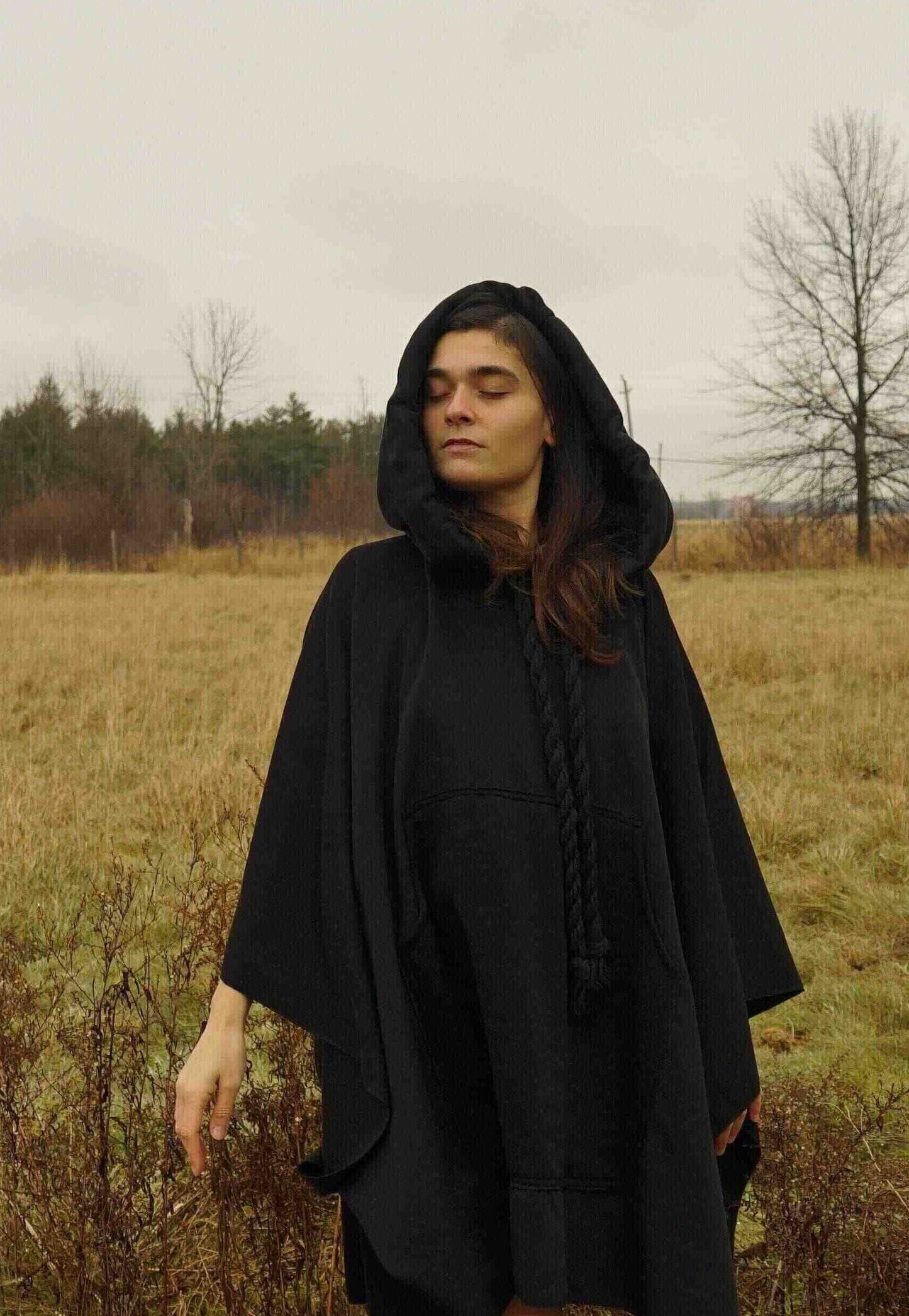 Cotton Hooded Black Cape