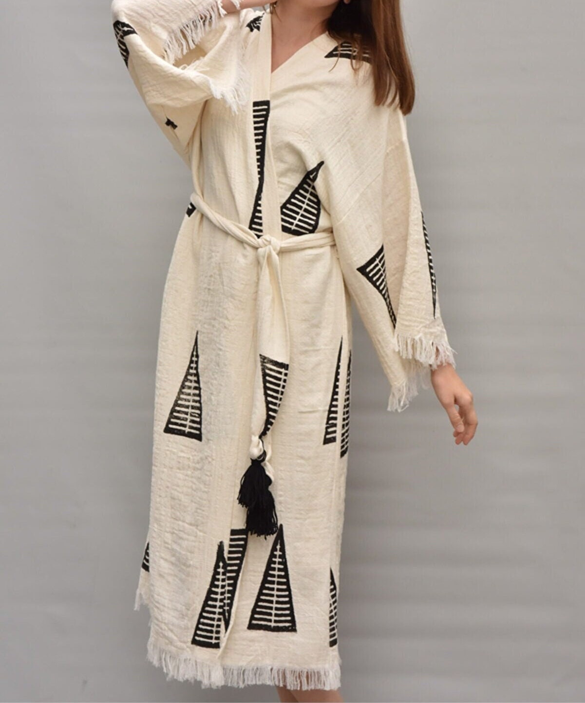 Handmade Wooden printed Cotton Kimono