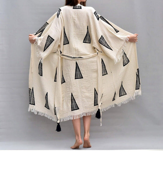 Handmade Wooden printed Cotton Kimono