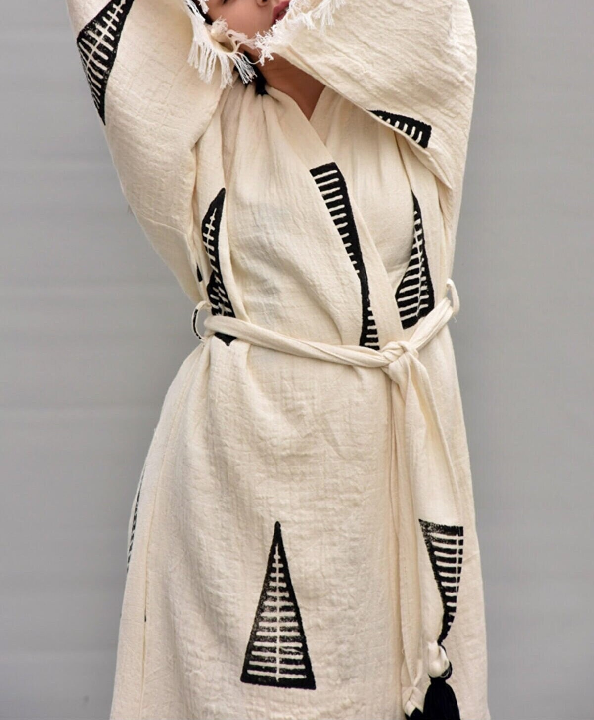 Handmade Wooden printed Cotton Kimono