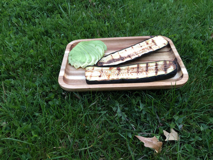 [ Set of 3 ] Zavis Green Acacia Wood Serving rectangle Stackable Tray / Dish 12" X 8" | Dishwasher Safe