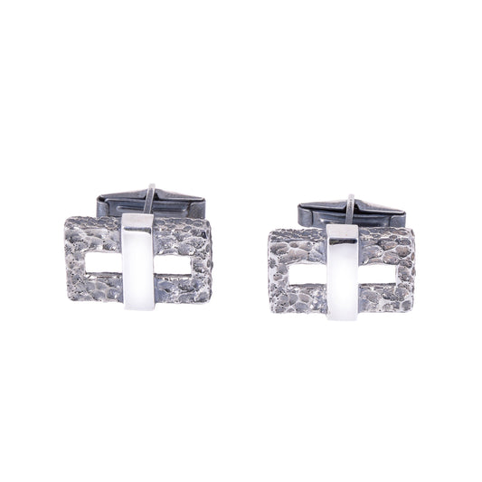 Hammered Silver Chain Men Cufflinks