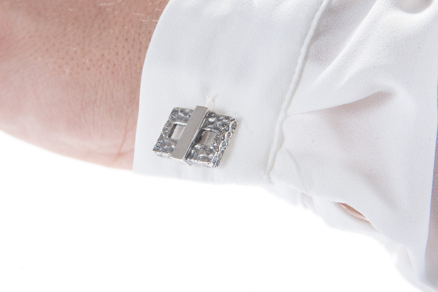 Hammered Silver Chain Men Cufflinks